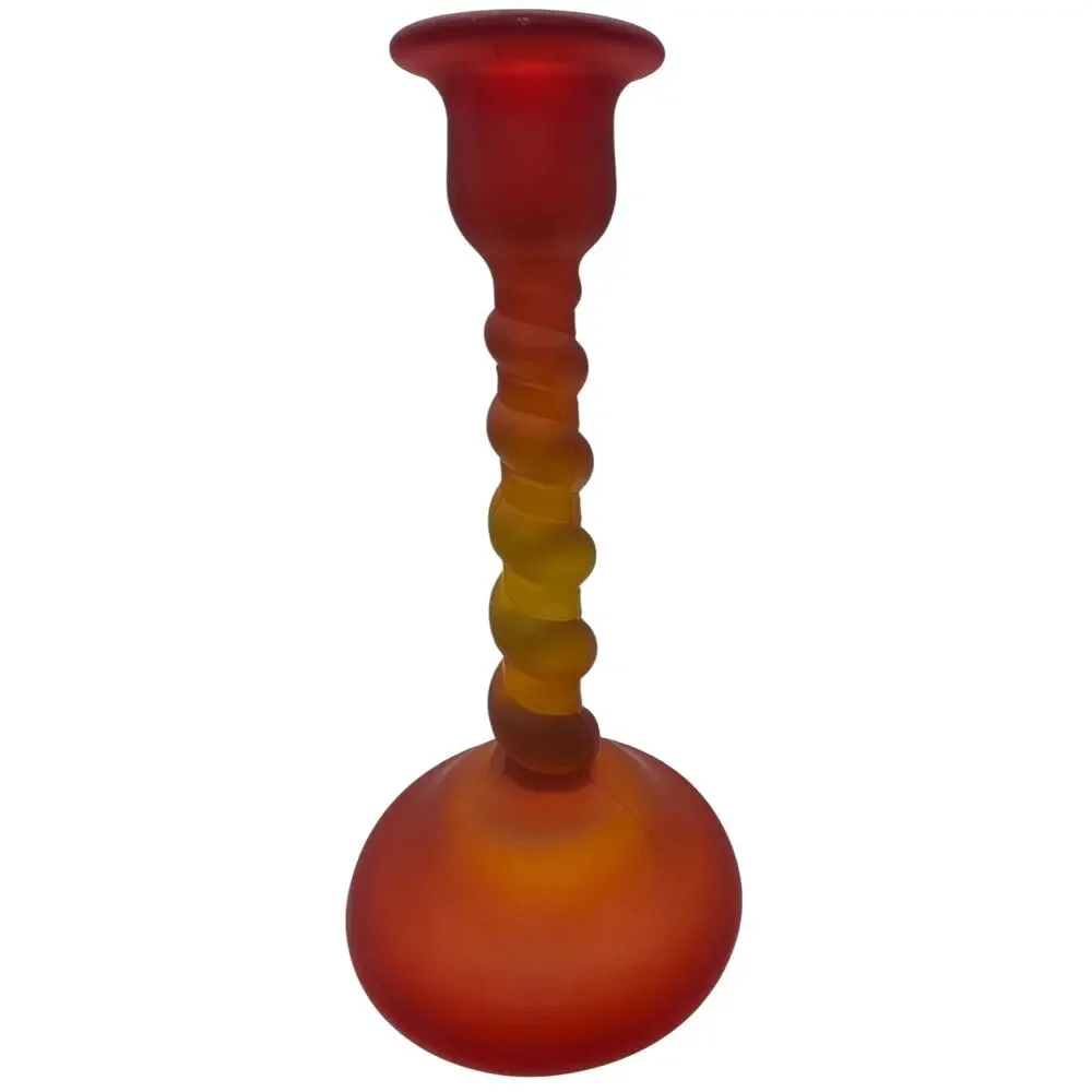 PAIR TIFFIN SATIN AMBERINA TWIST CANDLESTICKS TAPER 8 1/2
